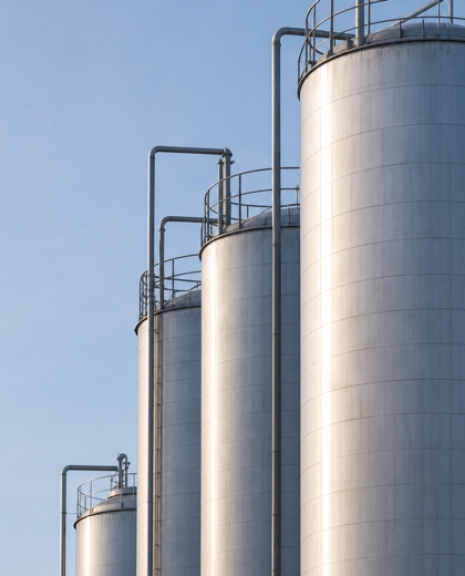 Tanques de armazenamento em uma instalação industrial